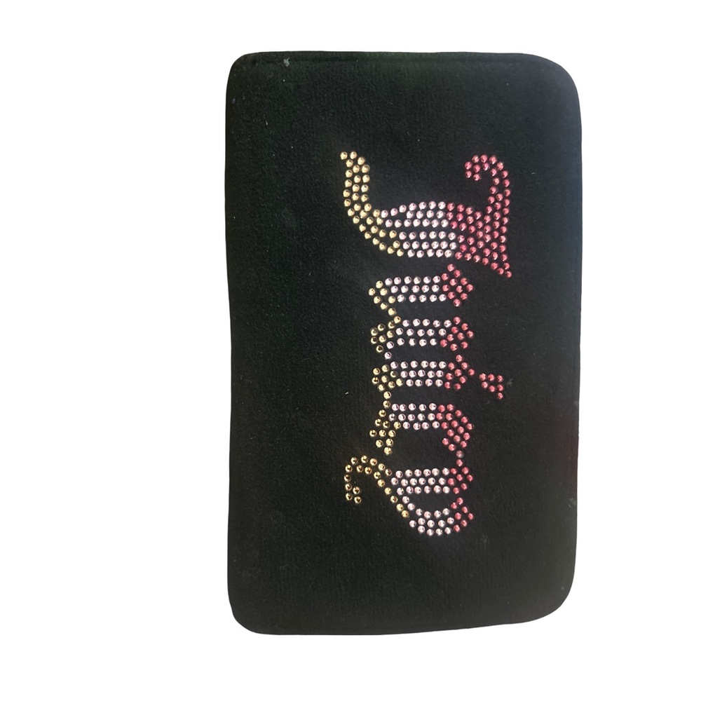 Juicy Couture Black Trifold Velour Wallet with Rhinestone Logo